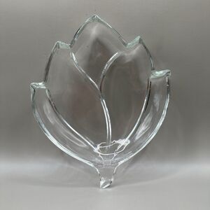 Vintage Clear Glass Leaf Shaped Relish Dish Barware Nut Olive Snack Dish